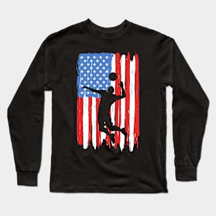 American Flag Volleyball Graphic Long Sleeve T-Shirt